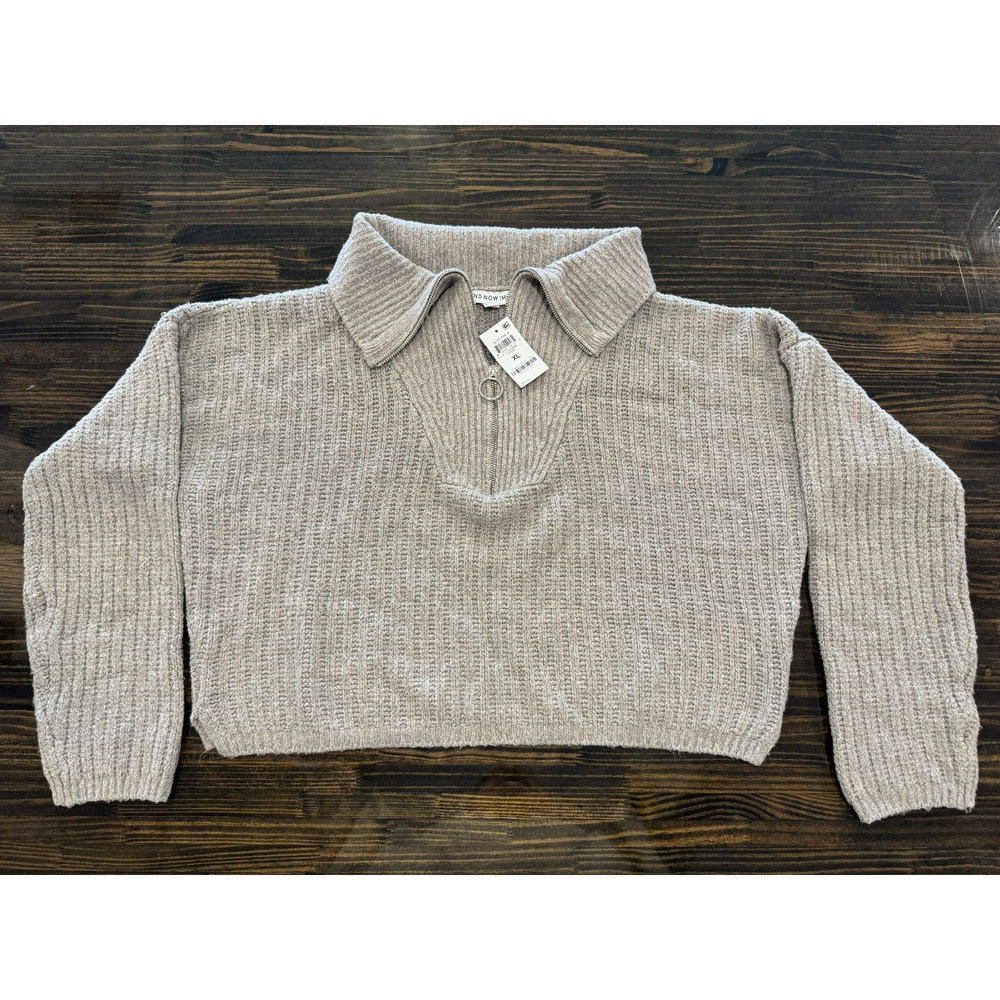 (NWT) And Now This- Beige Cropped Quarter Zip (Size- XL, New Condition W/ Tag)